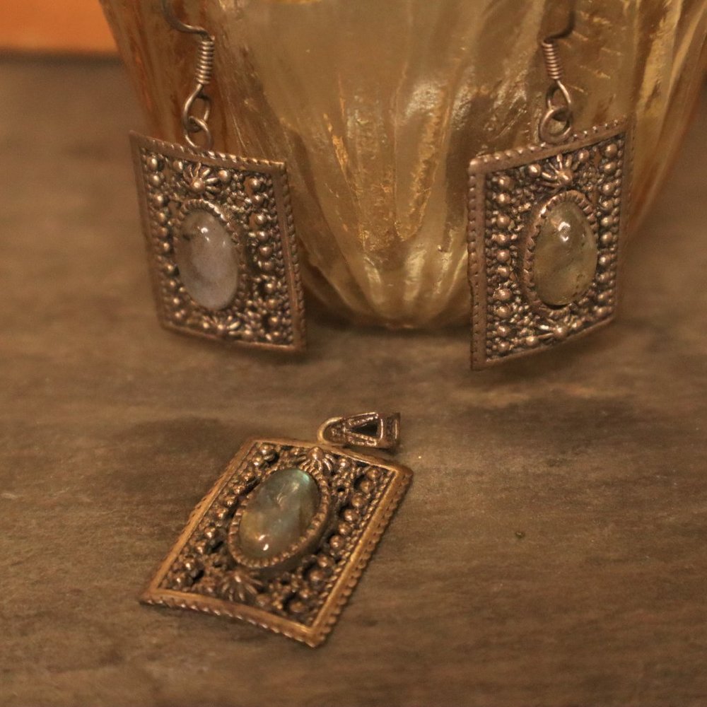 Sterling Silver Moonstone Pendant and Matching Earings